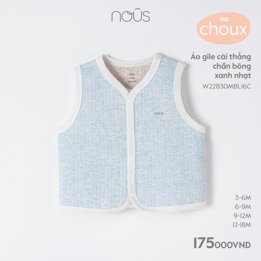 Áo gile Nous cài thẳng chần bông cho bé trai bé gái