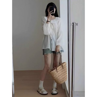 Áo sơ mi voan hàn, áo sơ mi nữ dài tay cổ bèo dây chuông tiểu thư phong cách hàn quốc vintage cimie closet