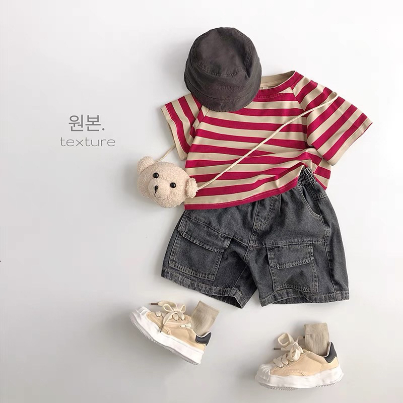 Áo cotton kẻ ngang form rộng Hàn Quốc dành cho bé gái bé trai size 80-130