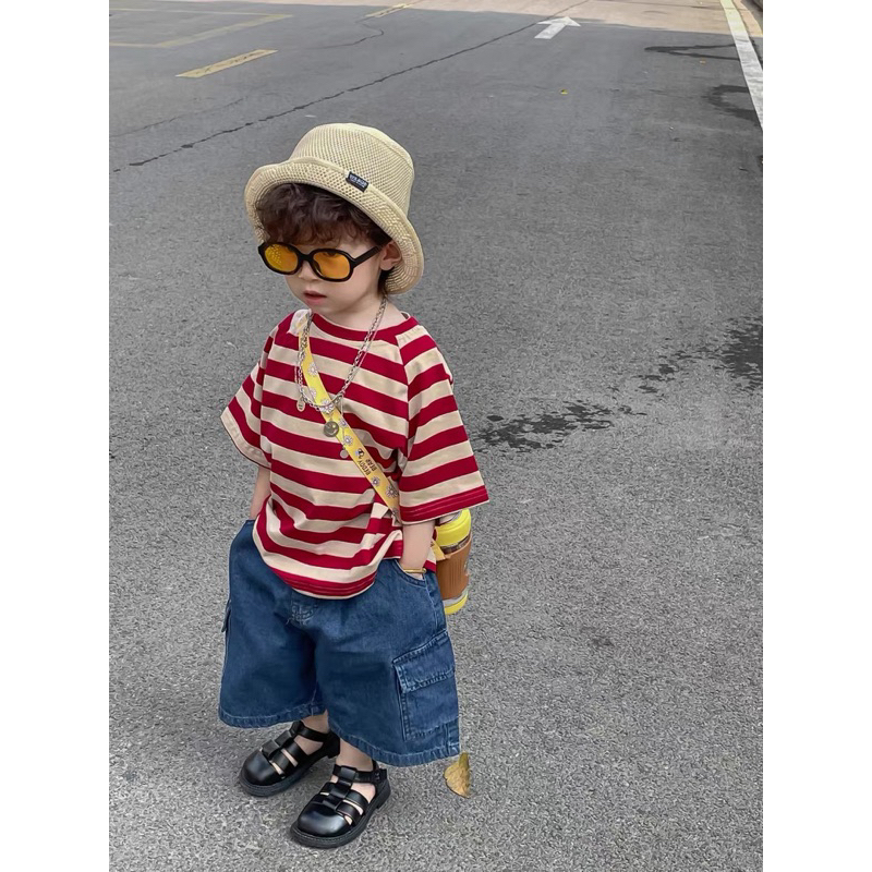 Áo cotton kẻ ngang form rộng Hàn Quốc dành cho bé gái bé trai size 80-130