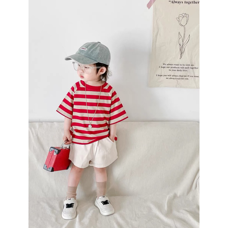 Áo cotton kẻ ngang form rộng Hàn Quốc dành cho bé gái bé trai size 80-130