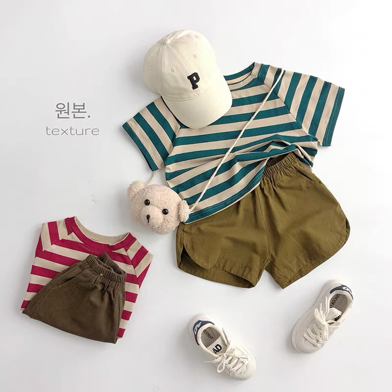 Áo cotton kẻ ngang form rộng Hàn Quốc dành cho bé gái bé trai size 80-130