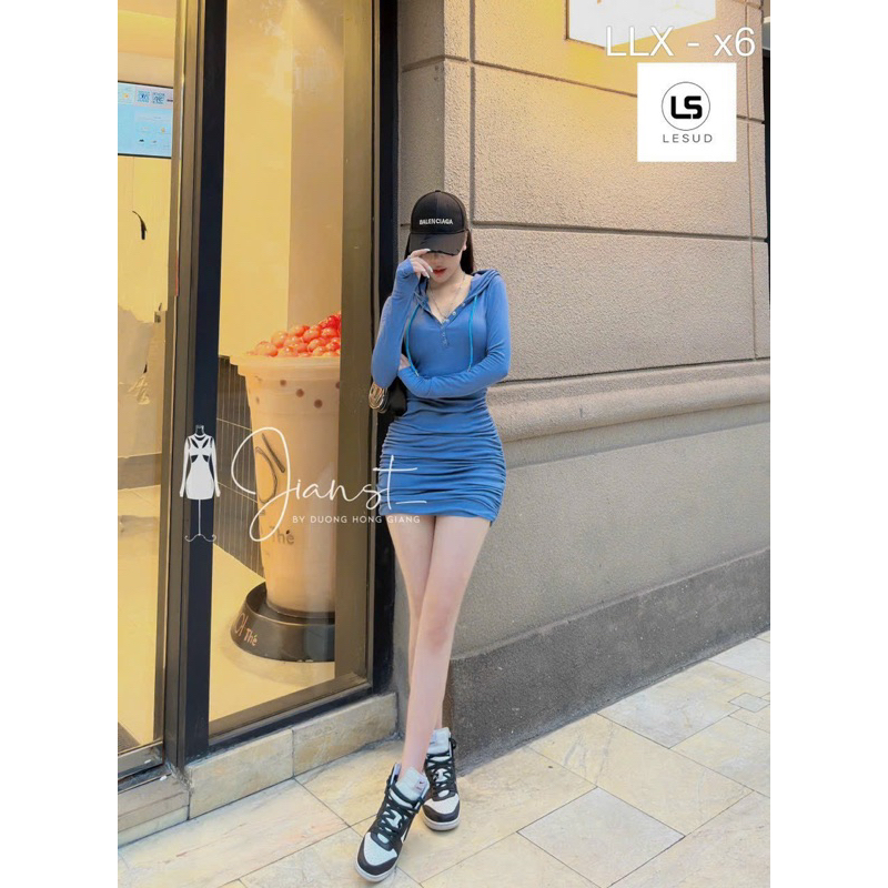 Váy Body Mũ Chất Zip Co Giãn 4 Chiều