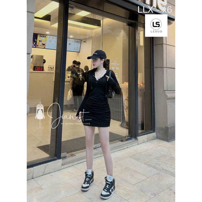 Váy Body Mũ Chất Zip Co Giãn 4 Chiều