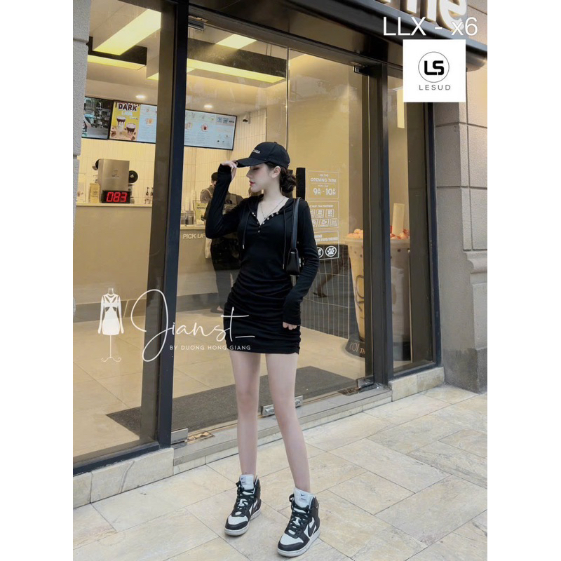 Váy Body Mũ Chất Zip Co Giãn 4 Chiều