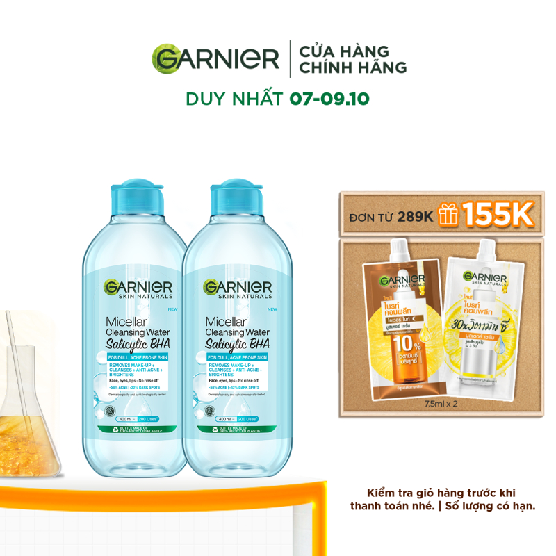 Bộ 2 Nước tẩy trang Garnier Cho Da Dầu Mụn Salicylic BHA Micellar 400ml x 2 (mới)