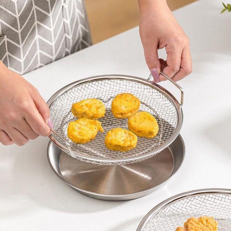 Set Khay Kèm Vỉ Lưới Lọc Dầu Chất Liệu Inox 304 Tiện Dụng Cho Nhà Bếp Size 20