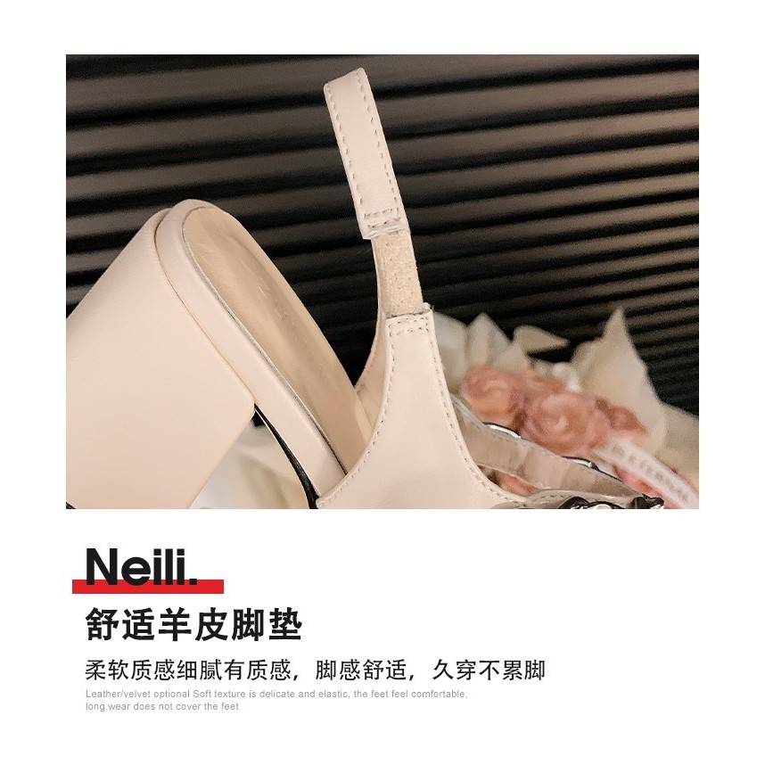 Giày mary jane big size 40 41 42 dáng hở gót, gót vuông cao 6cm