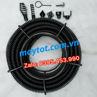 Dây thông tắc cống lò xo phi 16 dùng máy khoan (gồm cuộn dây lò xo phi 16 + 1 bộ đầu thông + 1 đầu kết nối)
