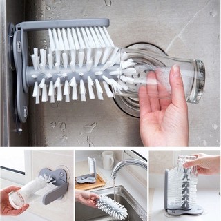 Bàn chải cây rửa cốc ly chén tự động, dụng cụ cọ bọt biển rửa bình sữa 2 mặt đa năng