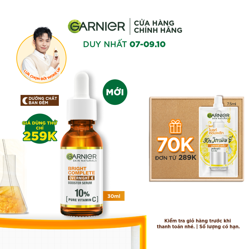 Dưỡng chất ban đêm sáng da ngừa thâm Garnier 10% Vitamin C Bright Complete Overnight Serum 30ml