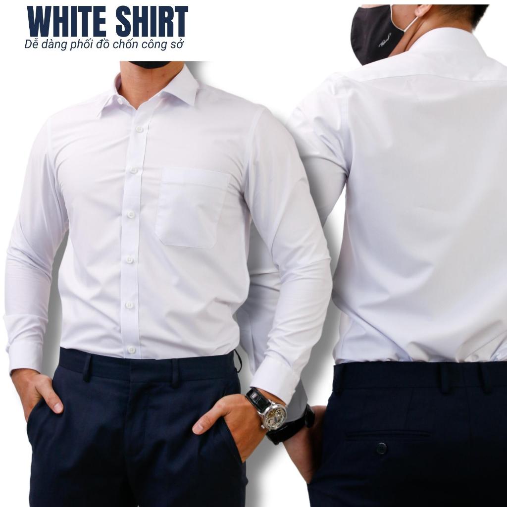 Áo sơ mi nam trắng tay dài có túi THE WIND vải modal co dãn chống nhăn AR23148DT