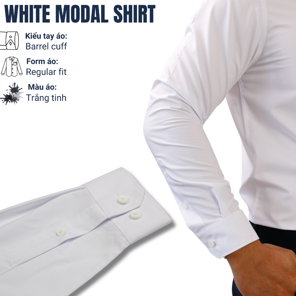 Áo sơ mi nam trắng tay dài có túi THE WIND vải modal co dãn chống nhăn AR23148DT