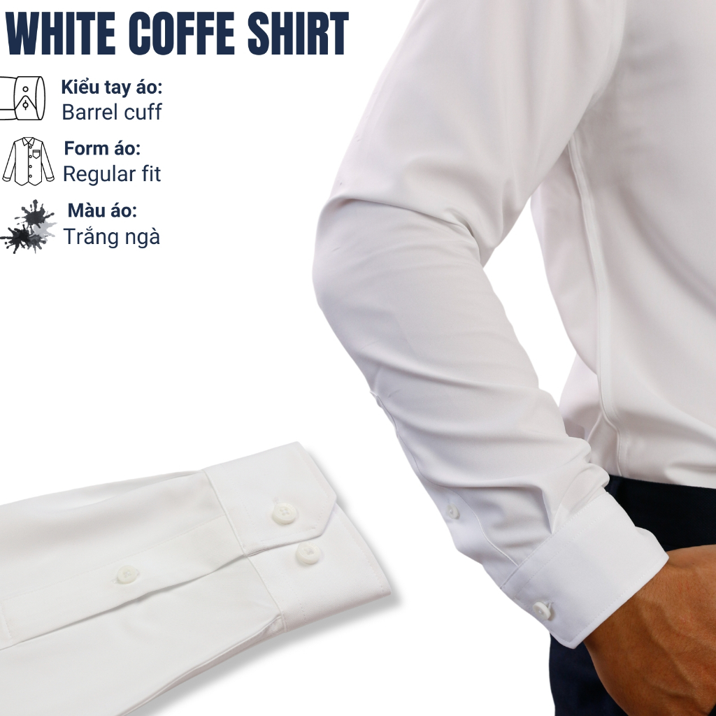 Áo sơ mi nam trắng tay dài có túi THE WIND vải cafe chống nhăn somi mềm mịn khô thoáng AR23152DT