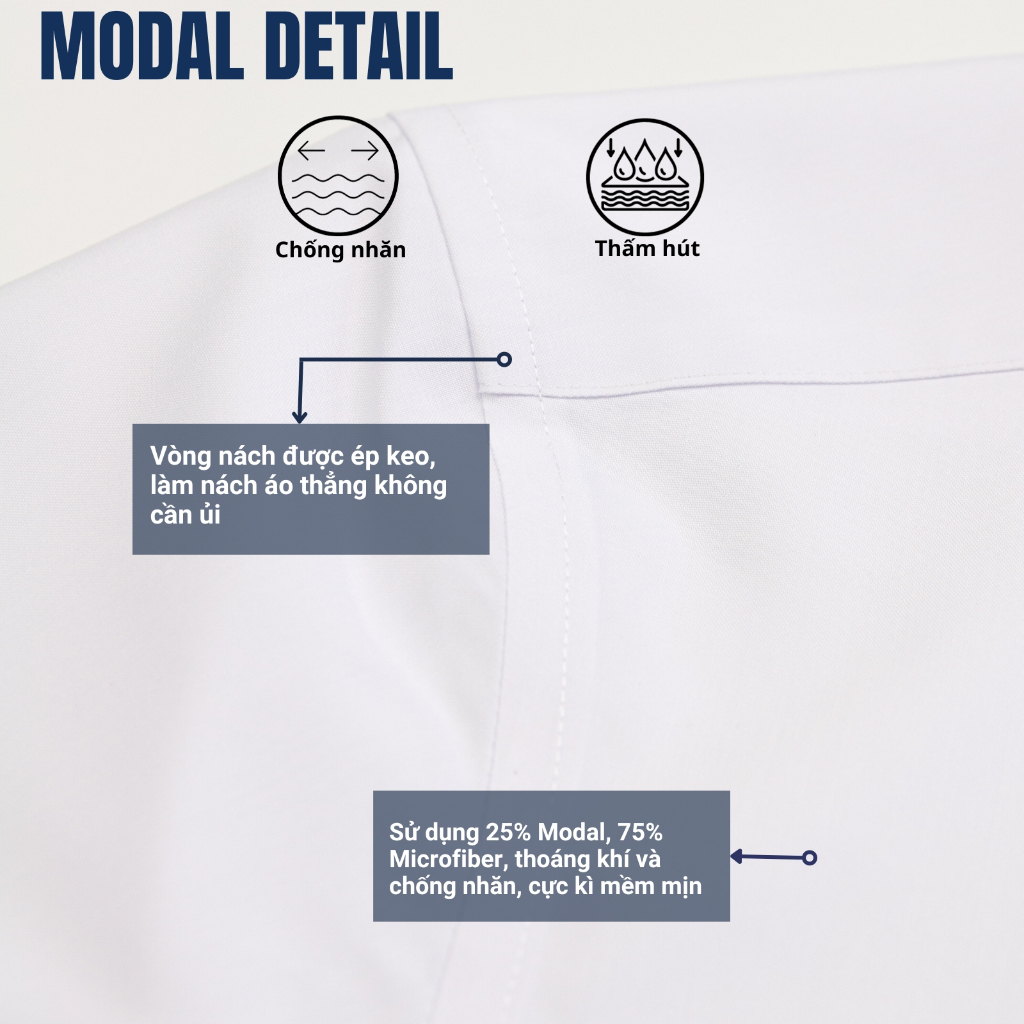 Áo sơ mi nam trắng tay dài có túi THE WIND vải modal co dãn chống nhăn AR23148DT