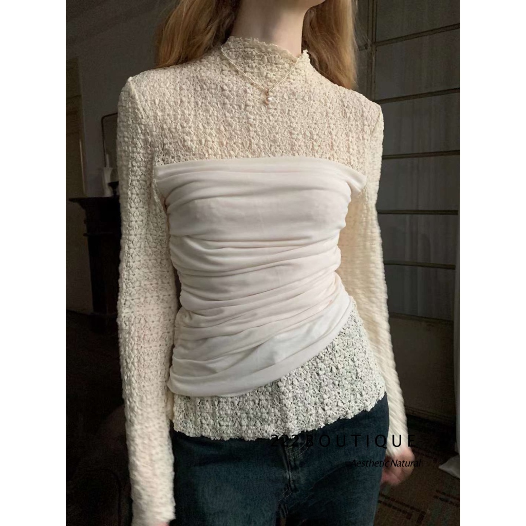 ÁO ôm cổ 3cm mix ren newopen 83722