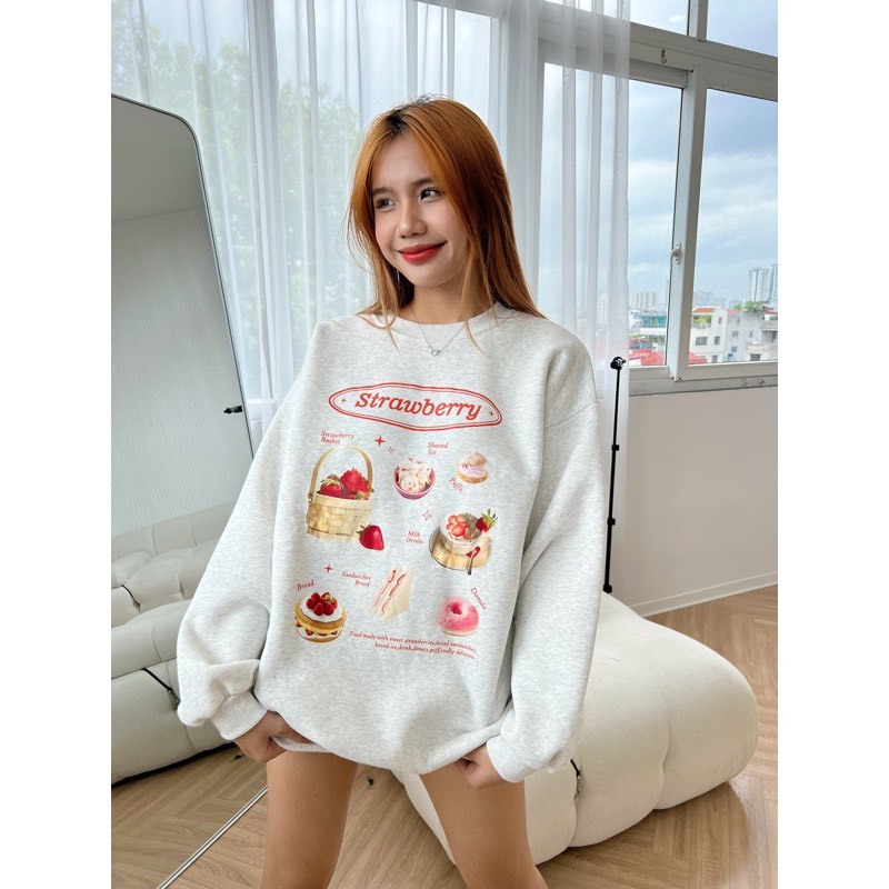 Áo Sweater Nỉ Bông Fom Rộng Unisex In Hoạ Tiết Mèo Dành Cho Nữ