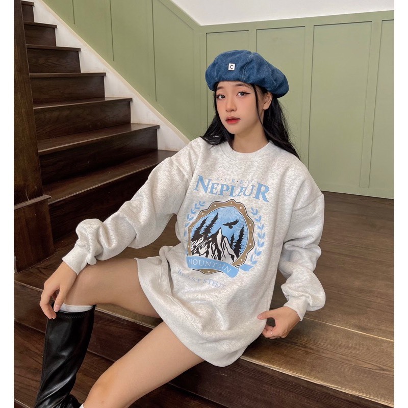 Áo Sweater Nỉ Bông Fom Rộng Unisex In Hoạ Tiết Mèo Dành Cho Nữ