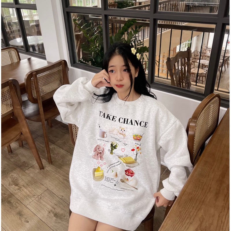 Áo Sweater Nỉ Bông Fom Rộng Unisex In Hoạ Tiết Mèo Dành Cho Nữ