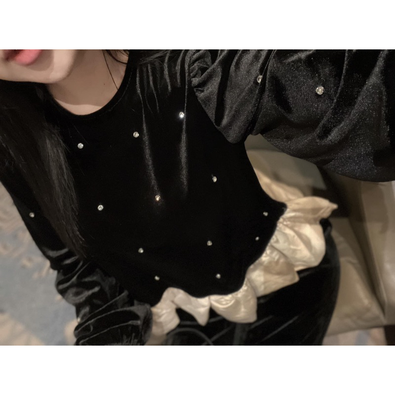 BỘ NHUNG ĐÍNH ĐÁ ÁO PHỐI BÈO