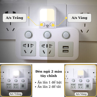 Ổ cắm điện 2 chấu 2 cổng sạc USB, đèn ngủ LED có công tắc riêng