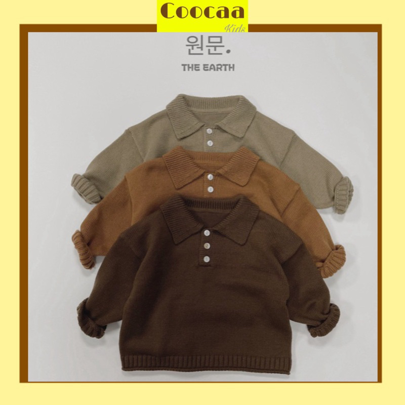 Áo len dệt kim polo form suông Hàn Quốc cho bé gái bé trai size 80-130