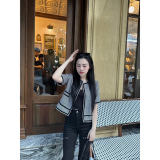 Áo tweed kẻ caro đen trắng C'est lavie