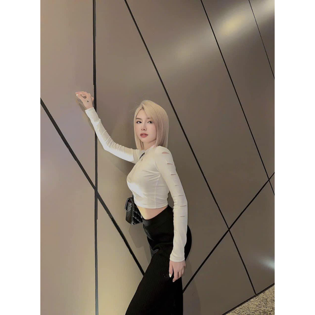 Áo tăm  mềm croptop RÁCH tay 2 màu dài tay hót