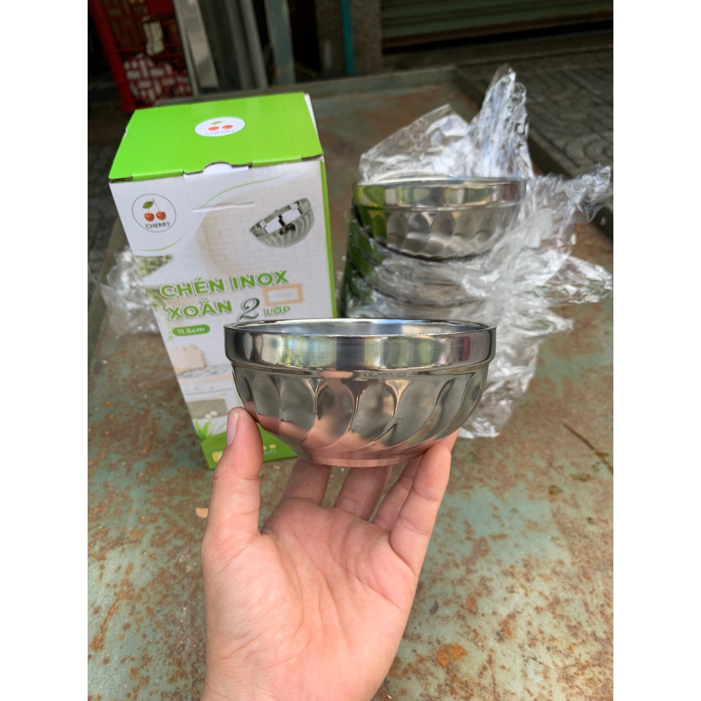 combo 10 Chén Cơm Inox 304 2 lớp Xoắn Cao Cấp Không Gỉ
