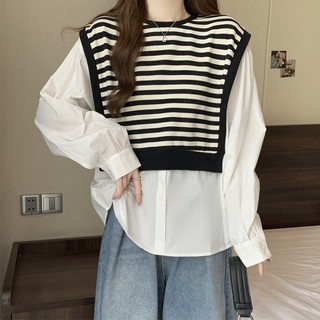Áo babydoll tay phồng phối kẻ sọc , Áo sơ mi babydoll hot trend phối sọc style Hàn Quốc 🌈🌈🌈