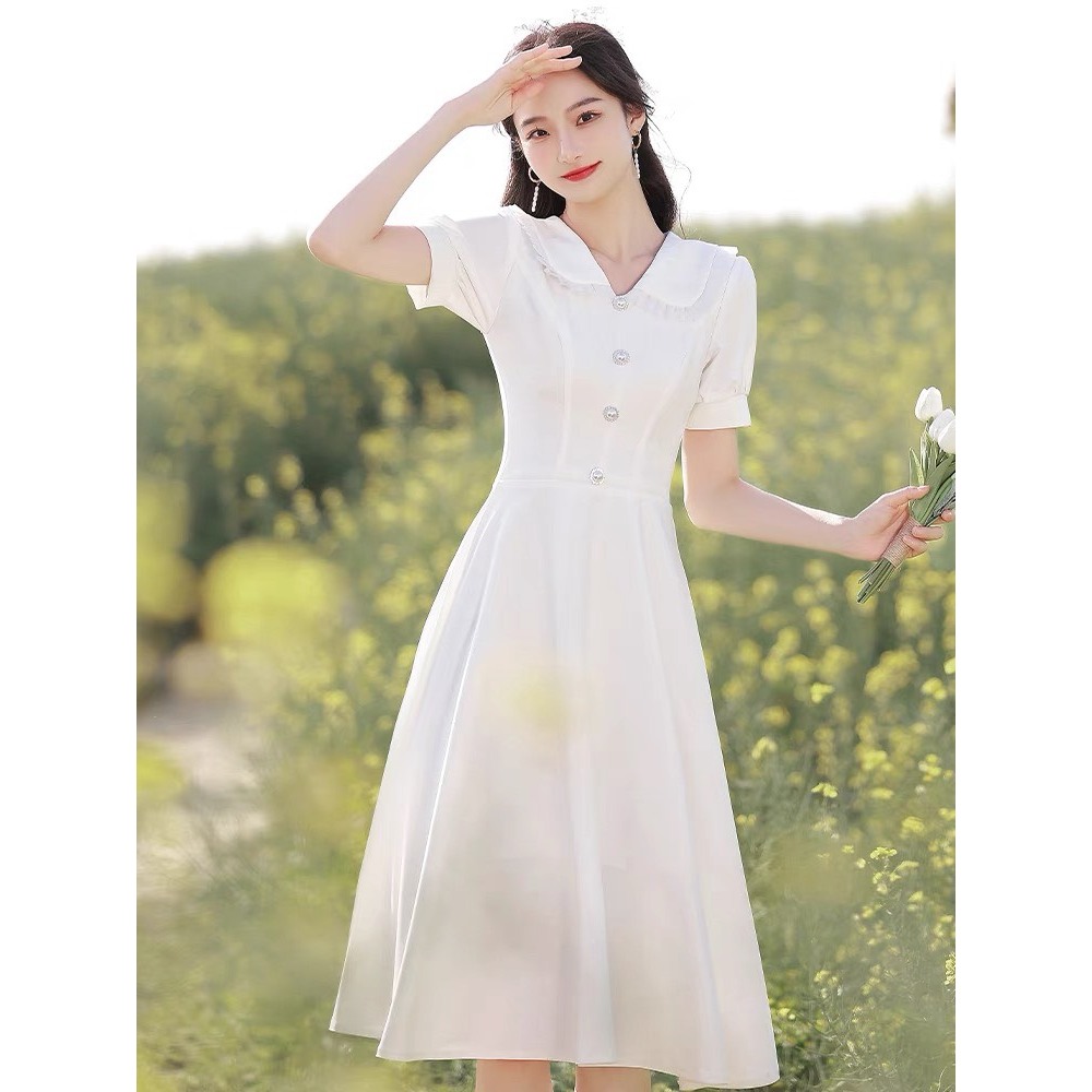 Váy cổ V chân xếp ly thiết kế chính hãng