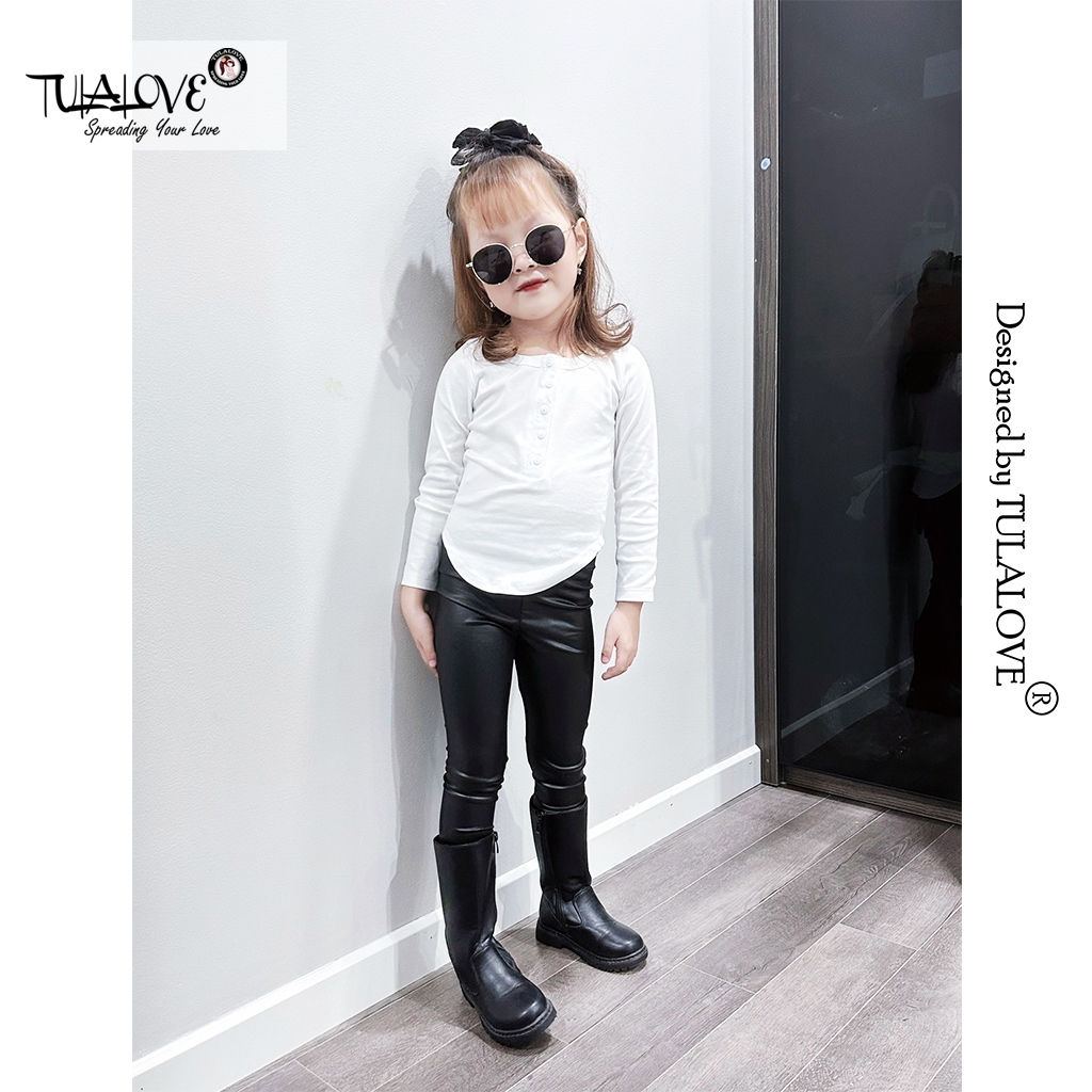 Áo Thun Dài Tay Bé Gái Lượn Tôm Cài Cúc Vải Zip Cực Đẹp Tulalove, Áo Bé Gái Thu Đông