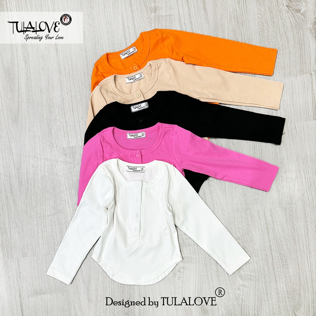 Áo Thun Dài Tay Bé Gái Lượn Tôm Cài Cúc Vải Zip Cực Đẹp Tulalove, Áo Bé Gái Thu Đông