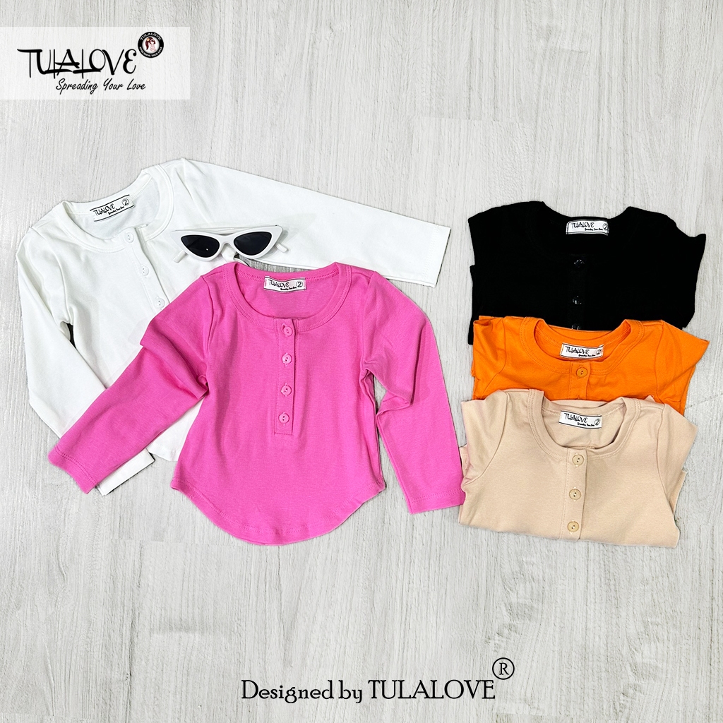 Áo Thun Dài Tay Bé Gái Lượn Tôm Cài Cúc Vải Zip Cực Đẹp Tulalove, Áo Bé Gái Thu Đông
