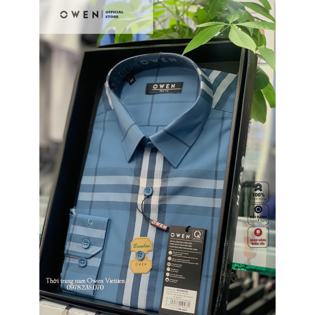 OWEN - Sơ Mi Dài Tay Kẻ Caro Xanh Trẻ dáng Slimfit 2023