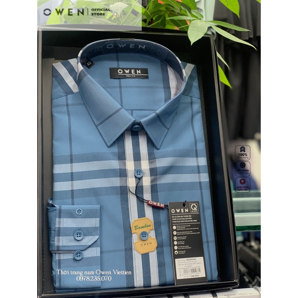 OWEN - Sơ Mi Dài Tay Kẻ Caro Xanh Trẻ dáng Slimfit 2023