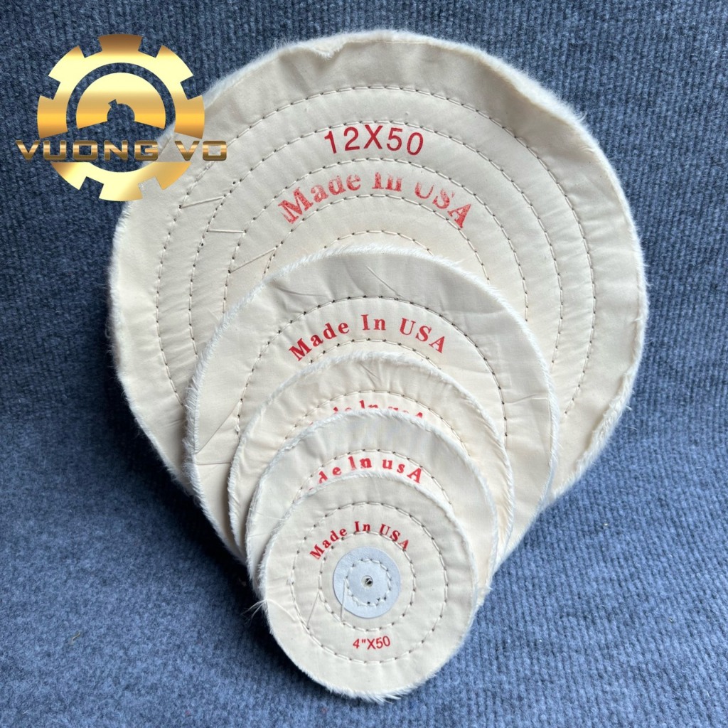 Bánh vải cotton trắng-bánh vải đánh bóng kim loại inox 100mm x 50 lớp vải dày 12mm