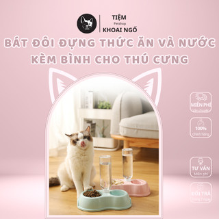 Bát ăn cho chó mèo 2 ngăn có bình đựng nước tự động tiện lợi tiemkhoaingo 027
