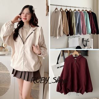 Áo khoác Basic nhung lì Form rộng 2 lớp tay bồng, Áo khoác nữ nhung tăm, gân dáng Oversize from rộng