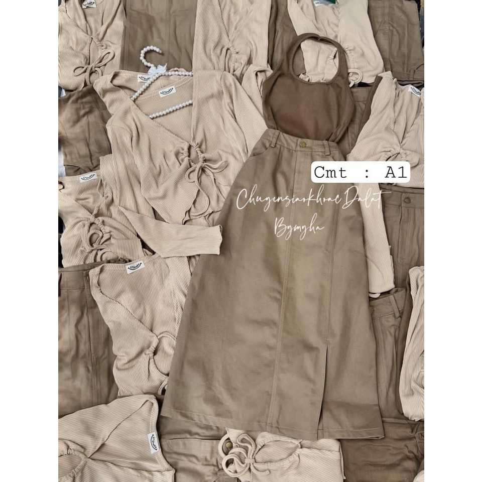 Sét váy áo croptop, áo kiểu yếm mix chân váy chữ A. Sét váy 3 món sang chảnh cho các nàng siện đi chơi, dự tiệc.