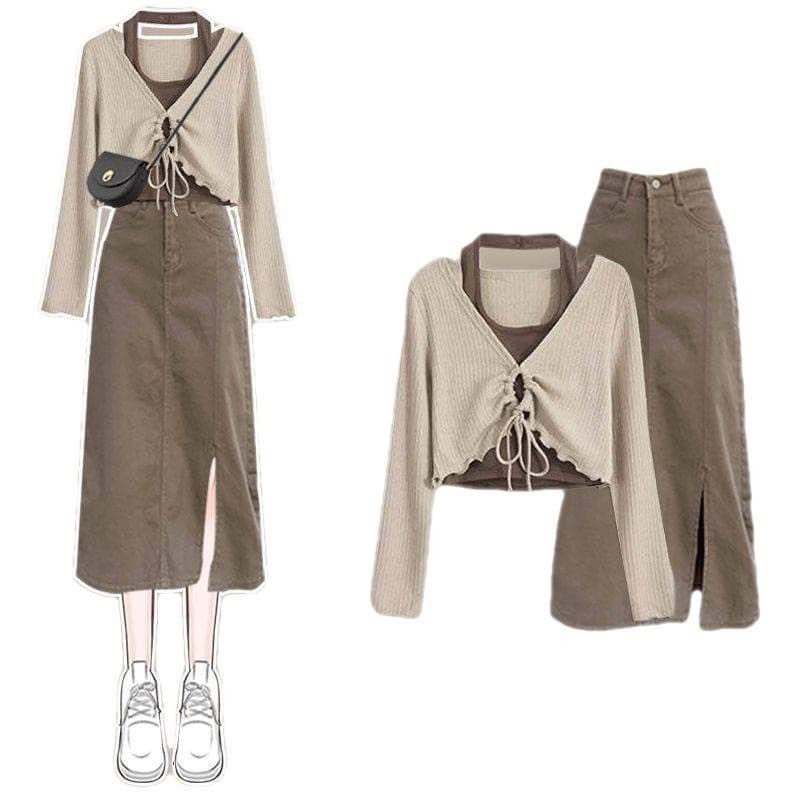 Sét váy áo croptop, áo kiểu yếm mix chân váy chữ A. Sét váy 3 món sang chảnh cho các nàng siện đi chơi, dự tiệc.