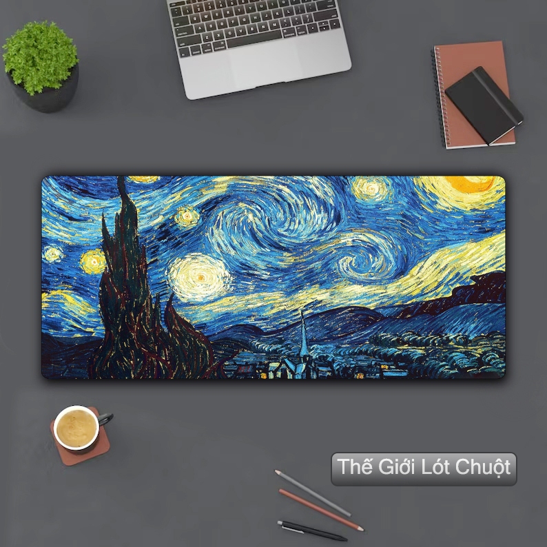 Miếng lót chuột hình tranh sơn dầu, mouse pad, bàn di chuột cỡ lớn 90cm x 40cm x 3mm, 80cm x 30cm x 3mm