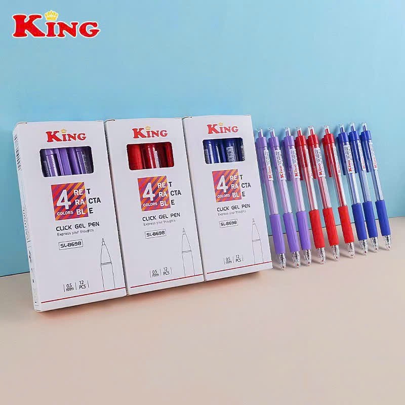 Hộp 12 Cây Viết Gel Nước Bấm King 8698 Ngòi 0.5mm