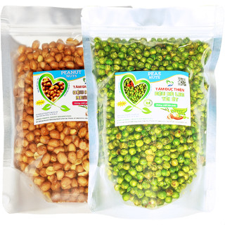 Combo 1KG Tự Chọn: Đậu Phộng Rang Tỏi Ớt và Hà Lan Rang Tỏi Ớt Tâm Đức Thiện 2 x Túi 500GR đồ ăn vặt