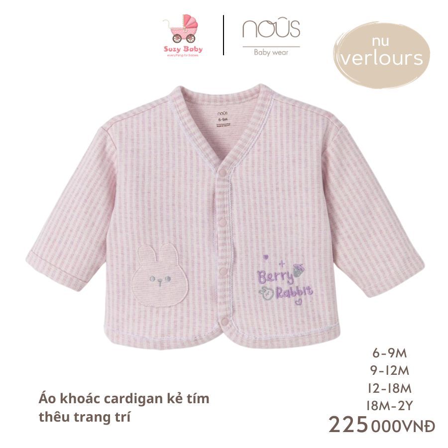 NOUS Áo khoác cardigan kẻ xanh/ kẻ tím thêu trang trí
