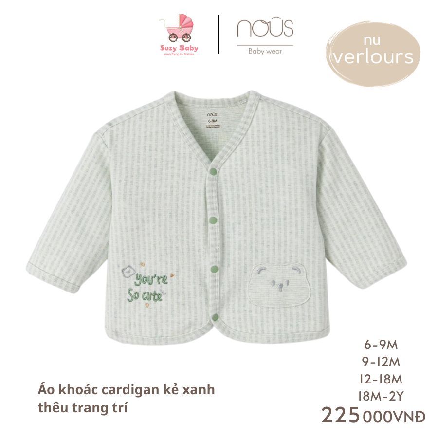 NOUS Áo khoác cardigan kẻ xanh/ kẻ tím thêu trang trí