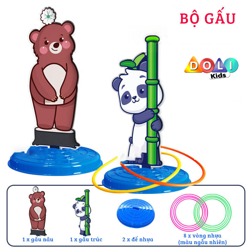 Đồ chơi ném vòng chóp hình con vật ngộ nghĩnh, game ném vòng cổ chai cho bé vận động tay mắt linh hoạt Doli Kids