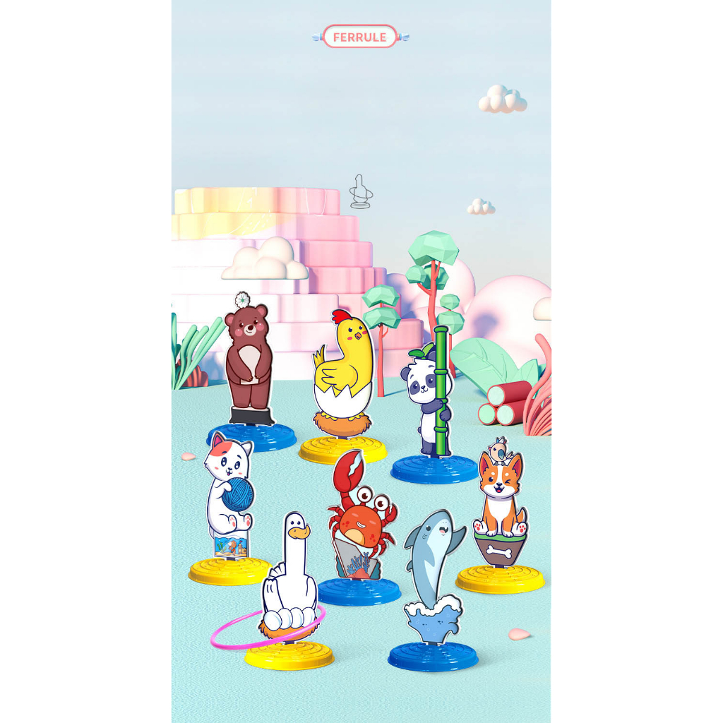 Đồ chơi ném vòng chóp hình con vật ngộ nghĩnh, game ném vòng cổ chai cho bé vận động tay mắt linh hoạt Doli Kids