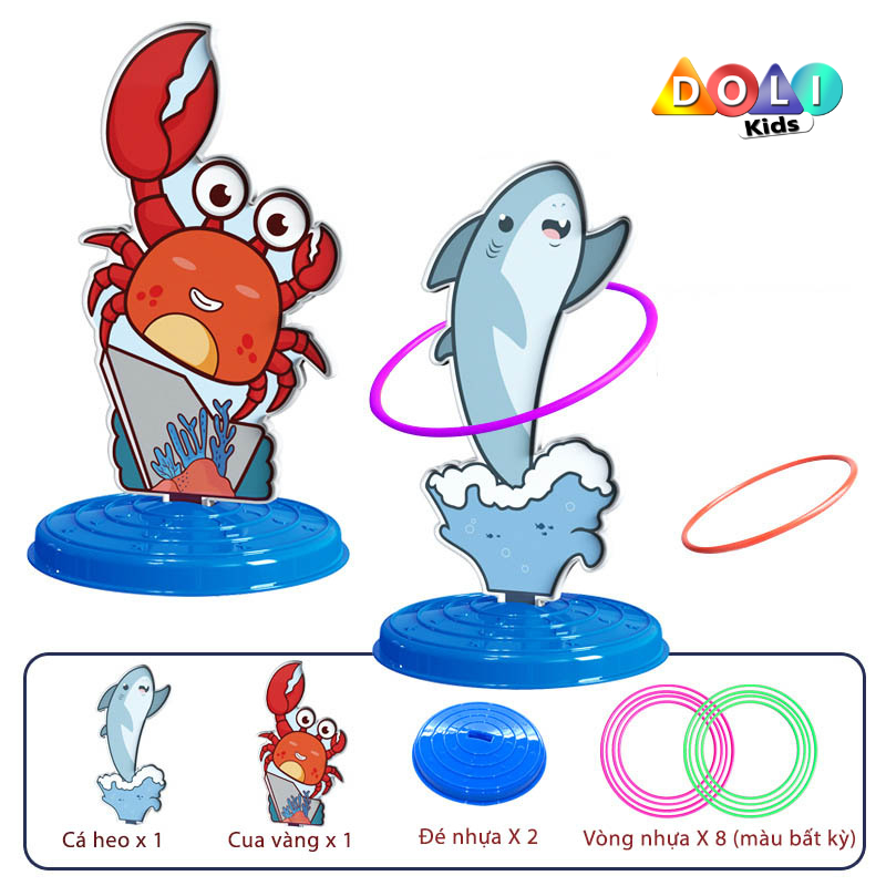 Đồ chơi ném vòng chóp hình con vật ngộ nghĩnh, game ném vòng cổ chai cho bé vận động tay mắt linh hoạt Doli Kids