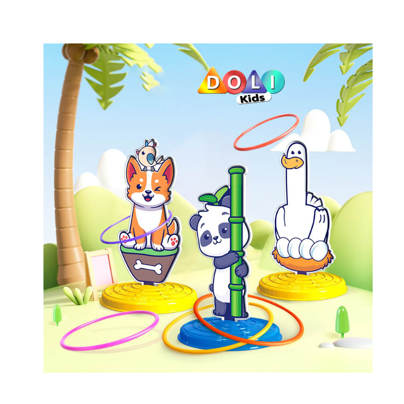 Đồ chơi ném vòng chóp hình con vật ngộ nghĩnh, game ném vòng cổ chai cho bé vận động tay mắt linh hoạt Doli Kids